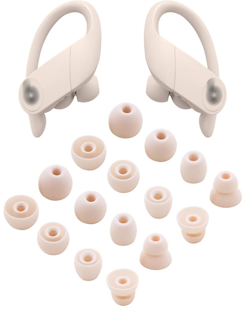 ALXCD Ear Tips for Powerbeats Pro Headphones, 8 Pairs S/M/L/D 4 Sizes Soft Silicone Earbud Tips Replacement, Fit for Powerbeats Pro Earphones 2019 PB Pro, Ivory - Image 1